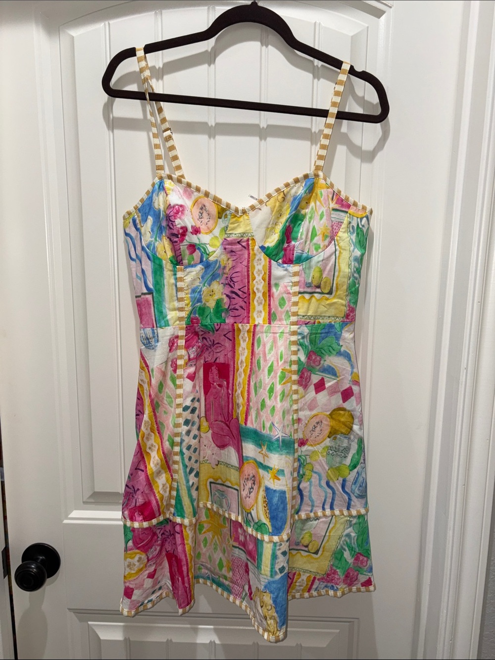 entro Multicolor Patchwork Print Slip Dress - Pink, Yellow, Green, Blue